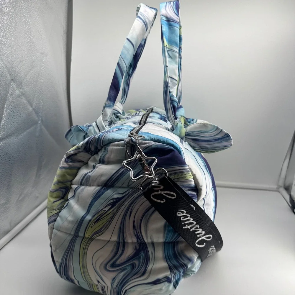 Justice Girls Quilted Puffer Duffle Bag Blue Purple Marble Swirl NWOT